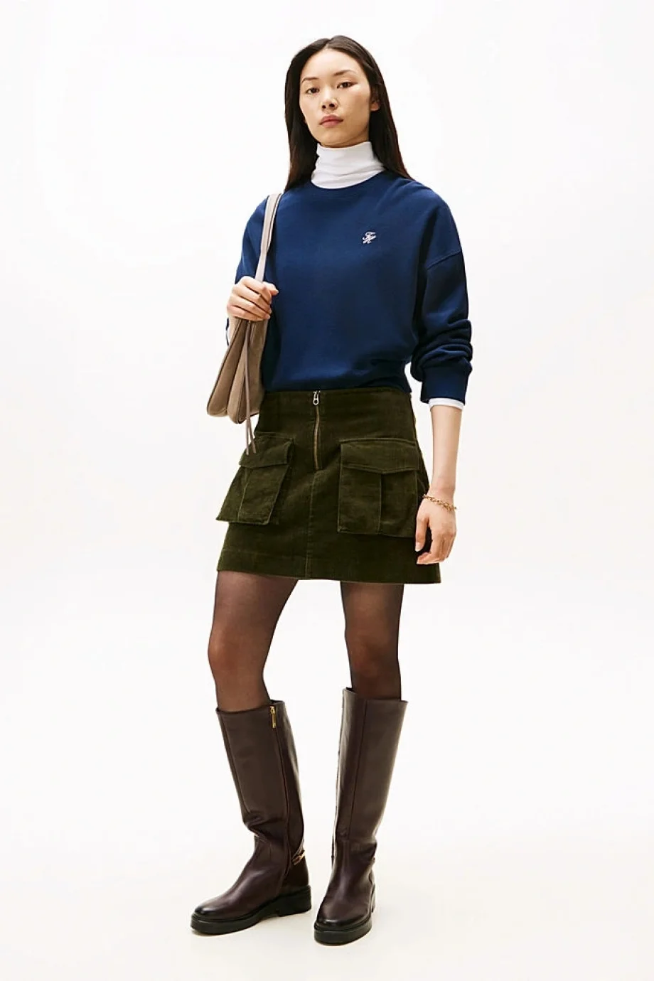 Tommy Hilfiger  Cepli  Kadife Mini   Kadın Yeşil Etek WW0WW46649MR8