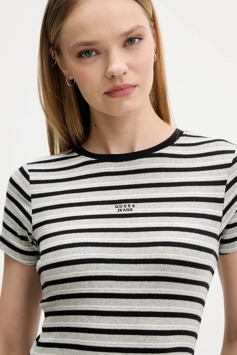 Guess Kadın Siyah Çok Renkli Çizgili Logolu T-shirt W5BP52KA0H1-S9HG