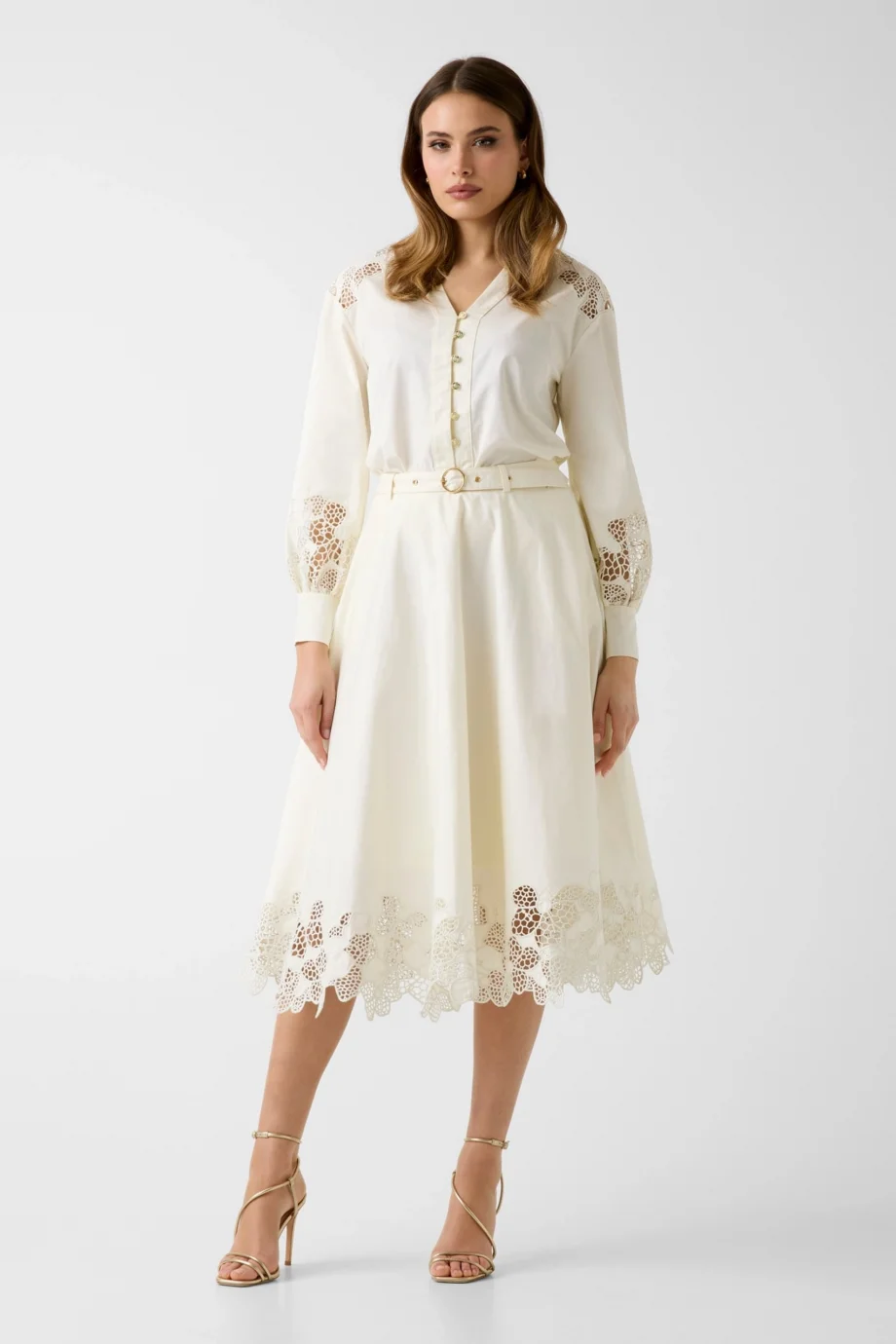 Guess Sonia Nakışlı Midi Kadın Krem Etek W6GDA3W2726-G053