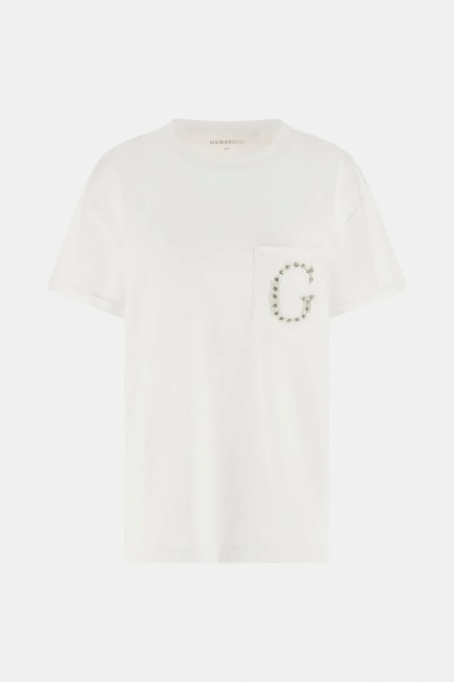 Guess Kısa Kollu Bisiklet Yaka Cepli G Logolu Kadın Beyaz T-shirt W6GI17K3037-G011