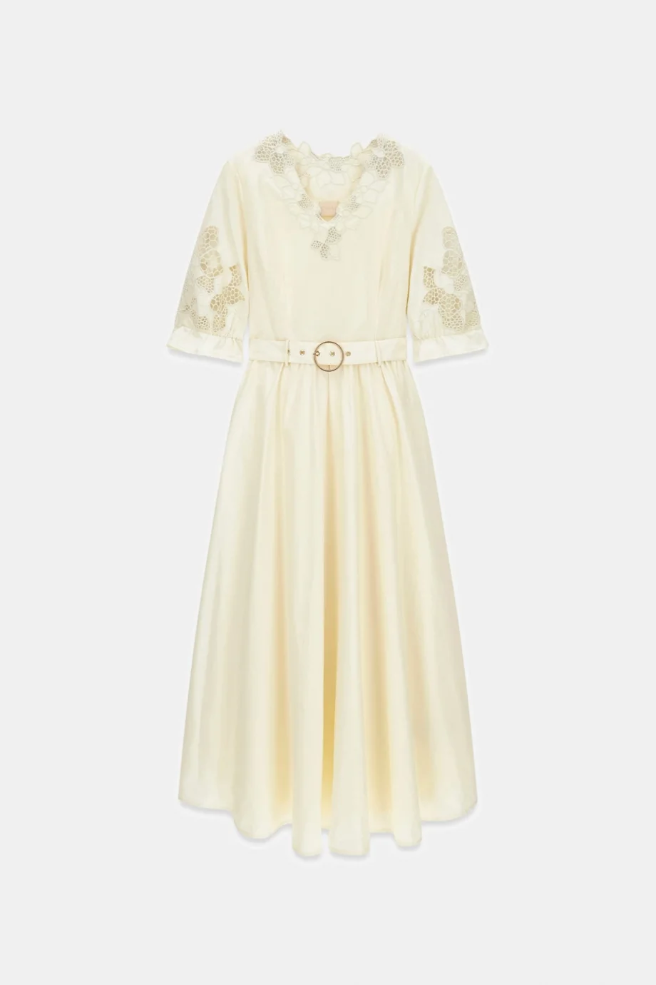 Guess Sonia Nakışlı Midi Kadın Krem Elbise W6GKAQW2716-G053