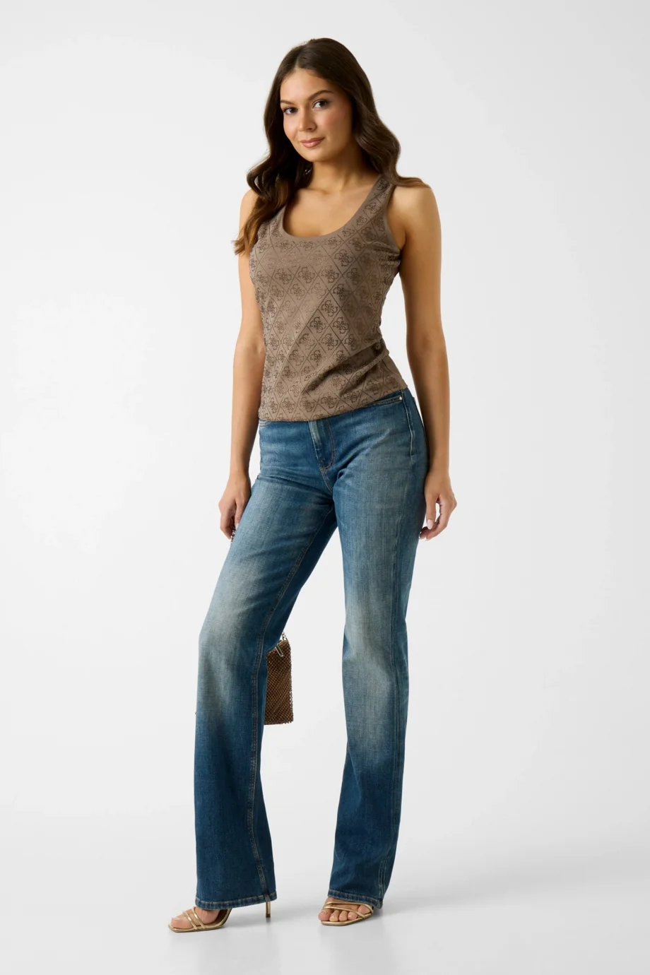 Guess Kolsuz Tamamı 4G Logolu Kadın Kahverengi Top W6GP10K2932-G1EC