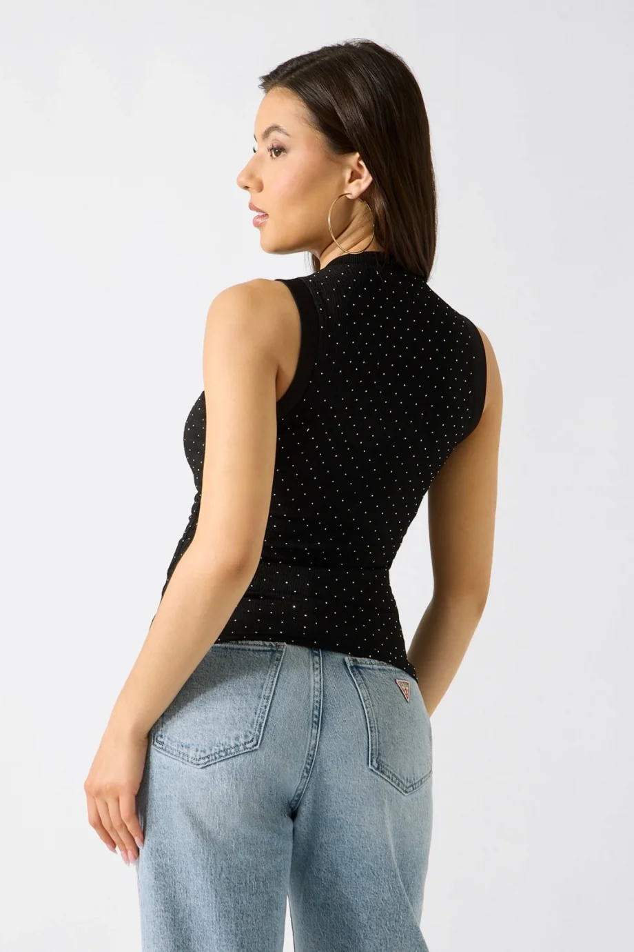 Guess Kolsuz Francine Büzgülü Taş İşlemeli Kadın Siyah Top W6GP14K2940-JBLK