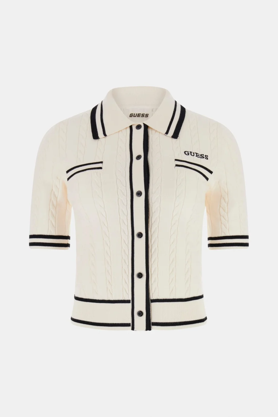 Guess Shari Polo Yakalı Hırka Triko Kadın Beyaz Hırka V6RR02Z4652-G1O6