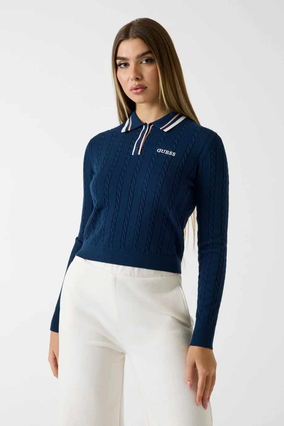 Guess Shari Polo Yakalı Triko Kadın Mavi Triko V6RR01Z4652-G7R1