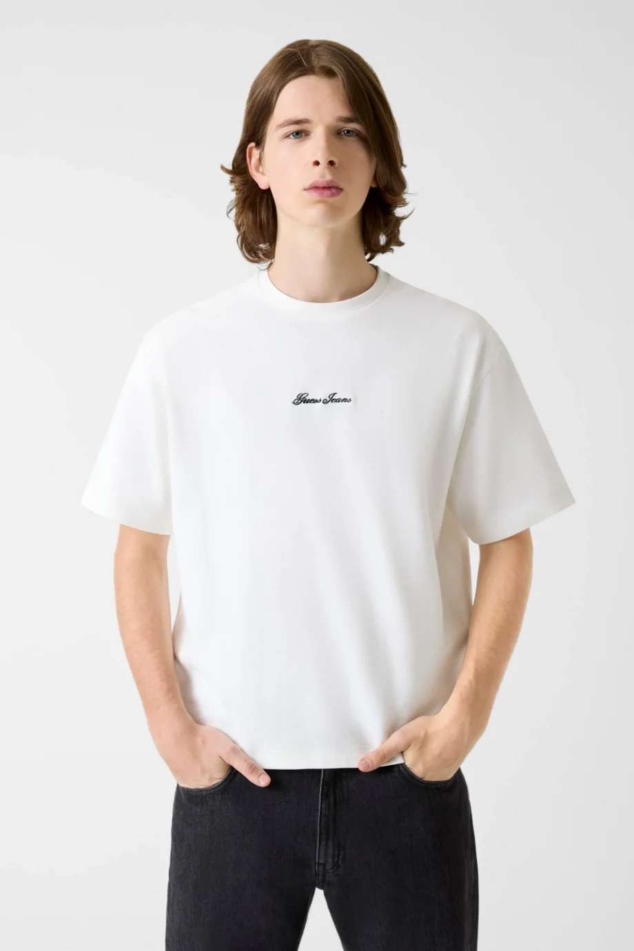 Guess GJ Kısa Kollu Kutulu Kesim Kısa Ottoman Erkek Beyaz Top M6RP14KD461-G046