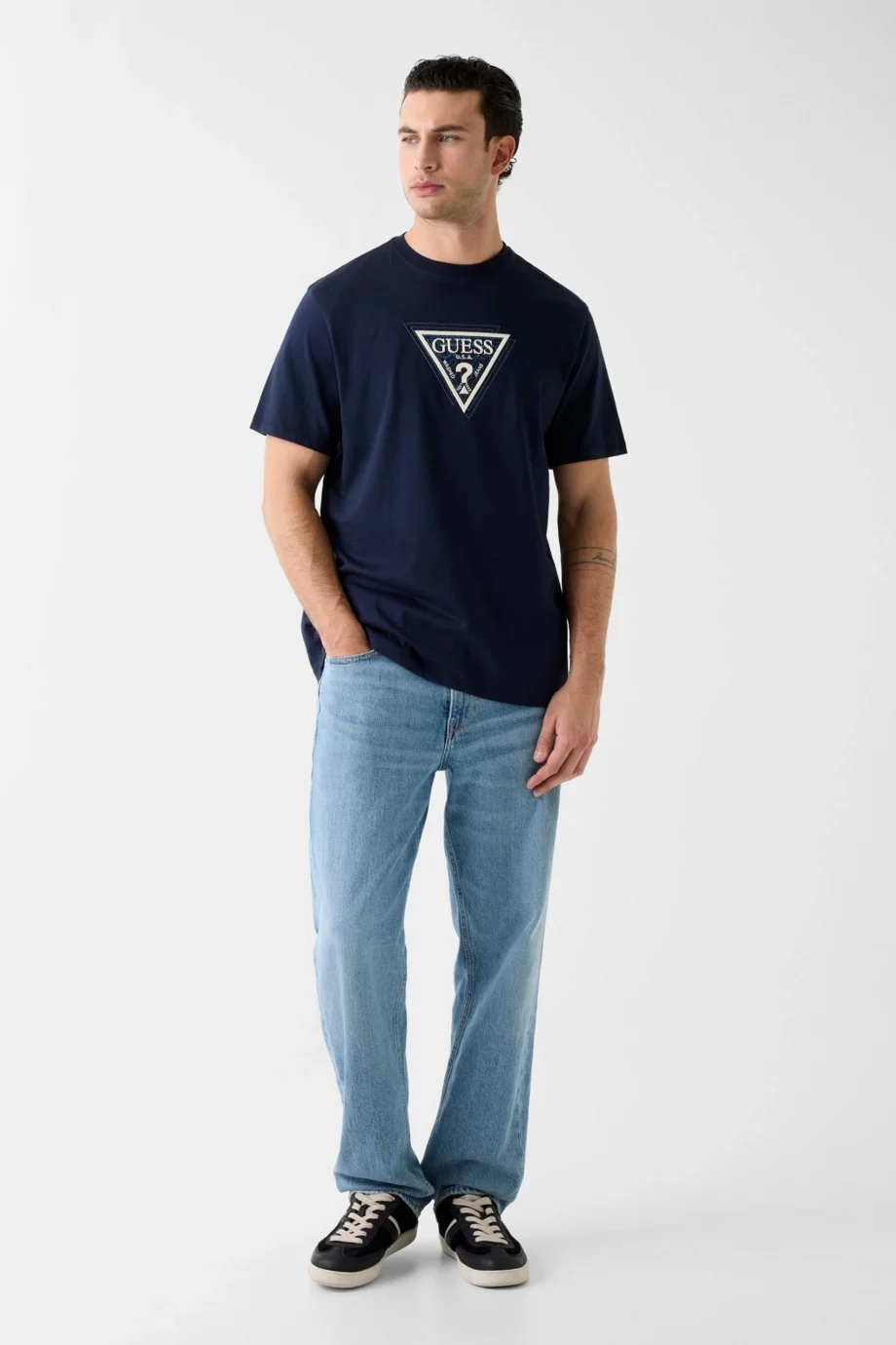 Guess Kısa Kollu Bisiklet Yaka Terry Logolu Erkek Lacivert T-shirt M6RI23K8FQ4-G7V2