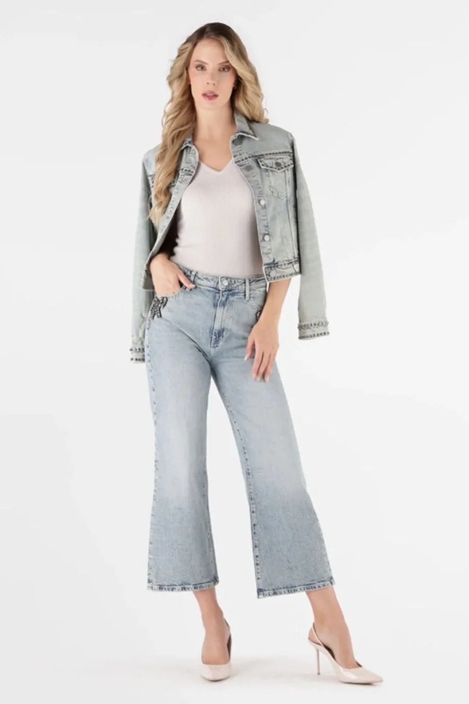 Guess Kolsuz V Yaka Stella Atlet Triko Kadın Mavi Triko W6RR36Z0132-G9B8