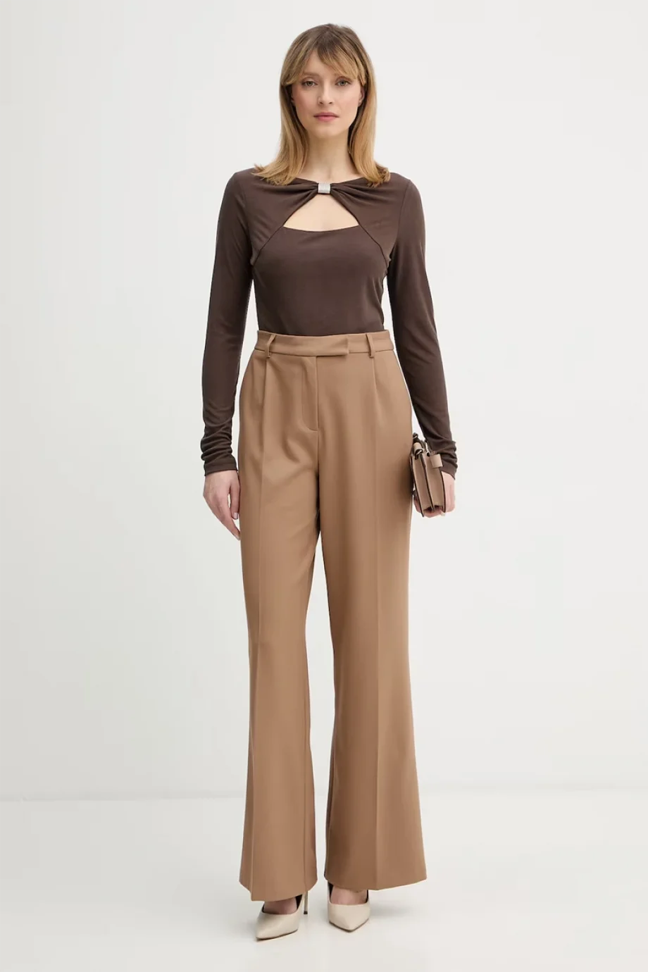 Guess Uzun Kollu Milena Önü Fiyonklu Kadın Kahverengi Top W6RP11KAQL2-G1EA