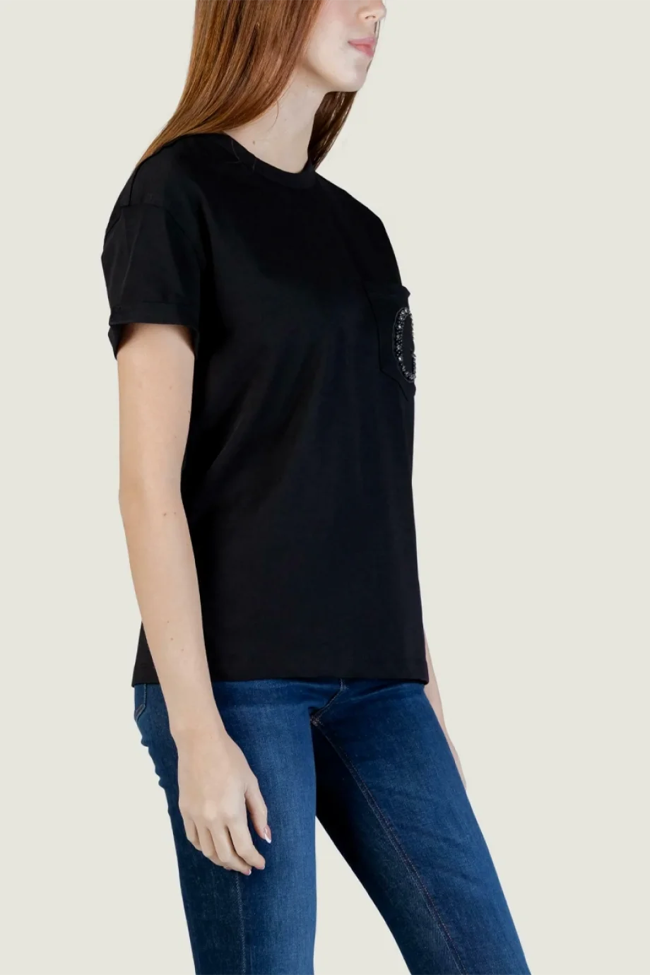 Guess Kısa Kollu Bisiklet Yaka Cepli G Logolu Kadın Siyah T-shirt W6GI17K3037-JBLK