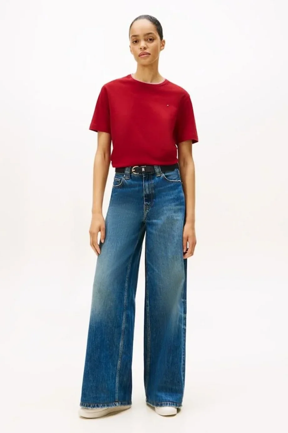 Tommy Hilfiger RWB Pike Bisiklet Yaka Kısa Kollu Kadın T-shirt WW0WW47310XIT