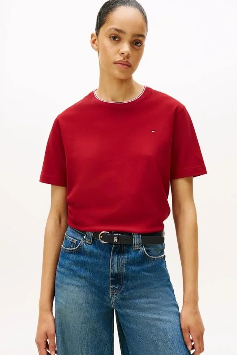 Tommy Hilfiger RWB Pike Bisiklet Yaka Kısa Kollu Kadın T-shirt WW0WW47310XIT