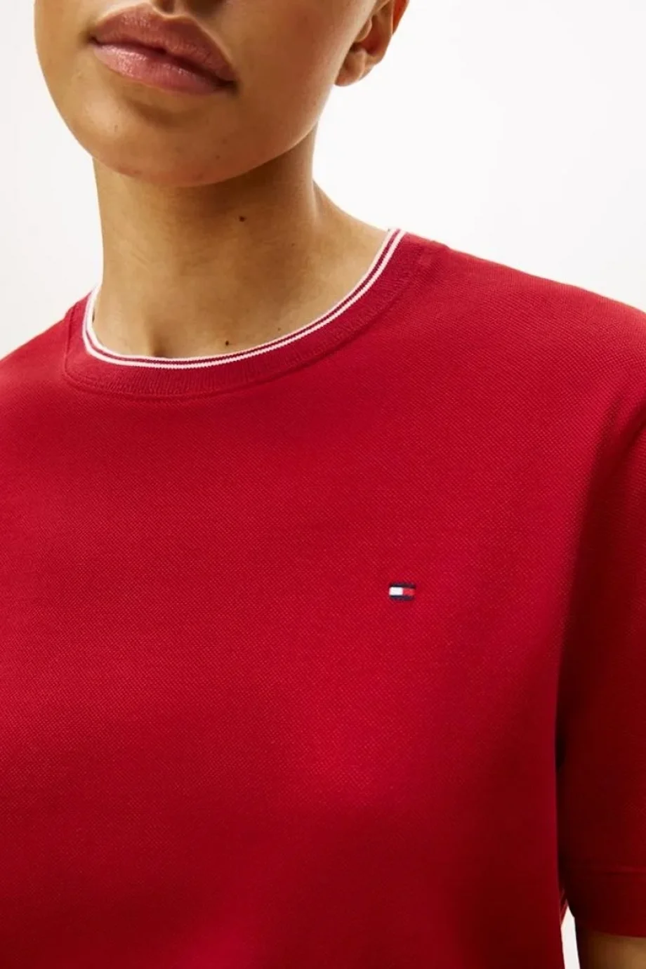 Tommy Hilfiger RWB Pike Bisiklet Yaka Kısa Kollu Kadın T-shirt WW0WW47310XIT