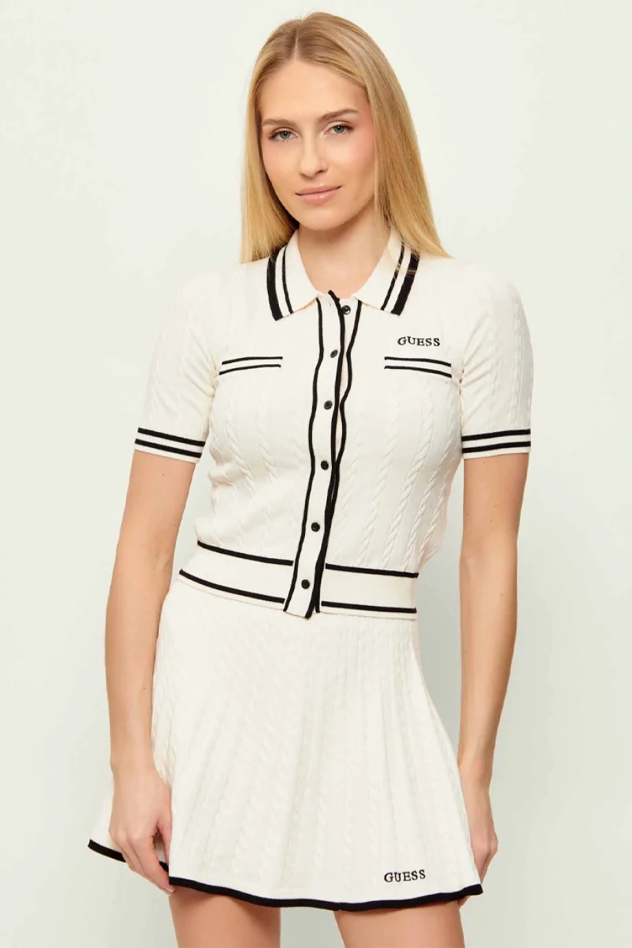 Guess Shari Polo Yakalı Hırka Triko Kadın Beyaz Hırka V6RR02Z4652-G1O6