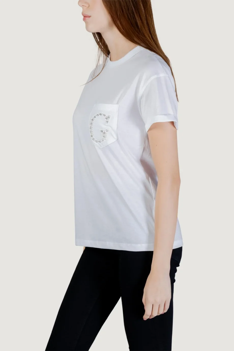 Guess Kısa Kollu Bisiklet Yaka Cepli G Logolu Kadın Beyaz T-shirt W6GI17K3037-G011