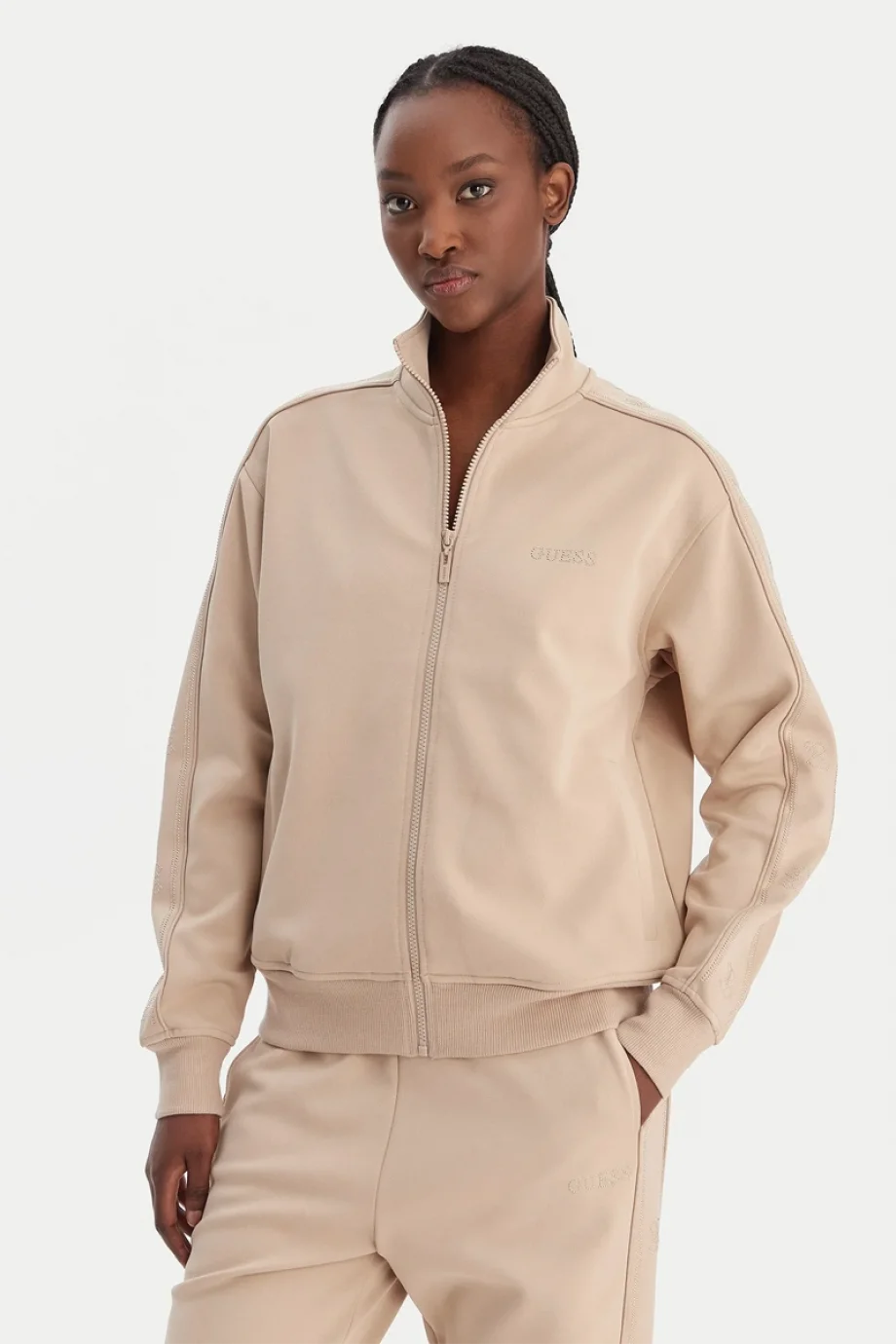 Guess Octavia Yüksek Yaka Tam Fermuarlı Kadın Bej Eşofman Üstü  V5BQ15KCX22-G1BW