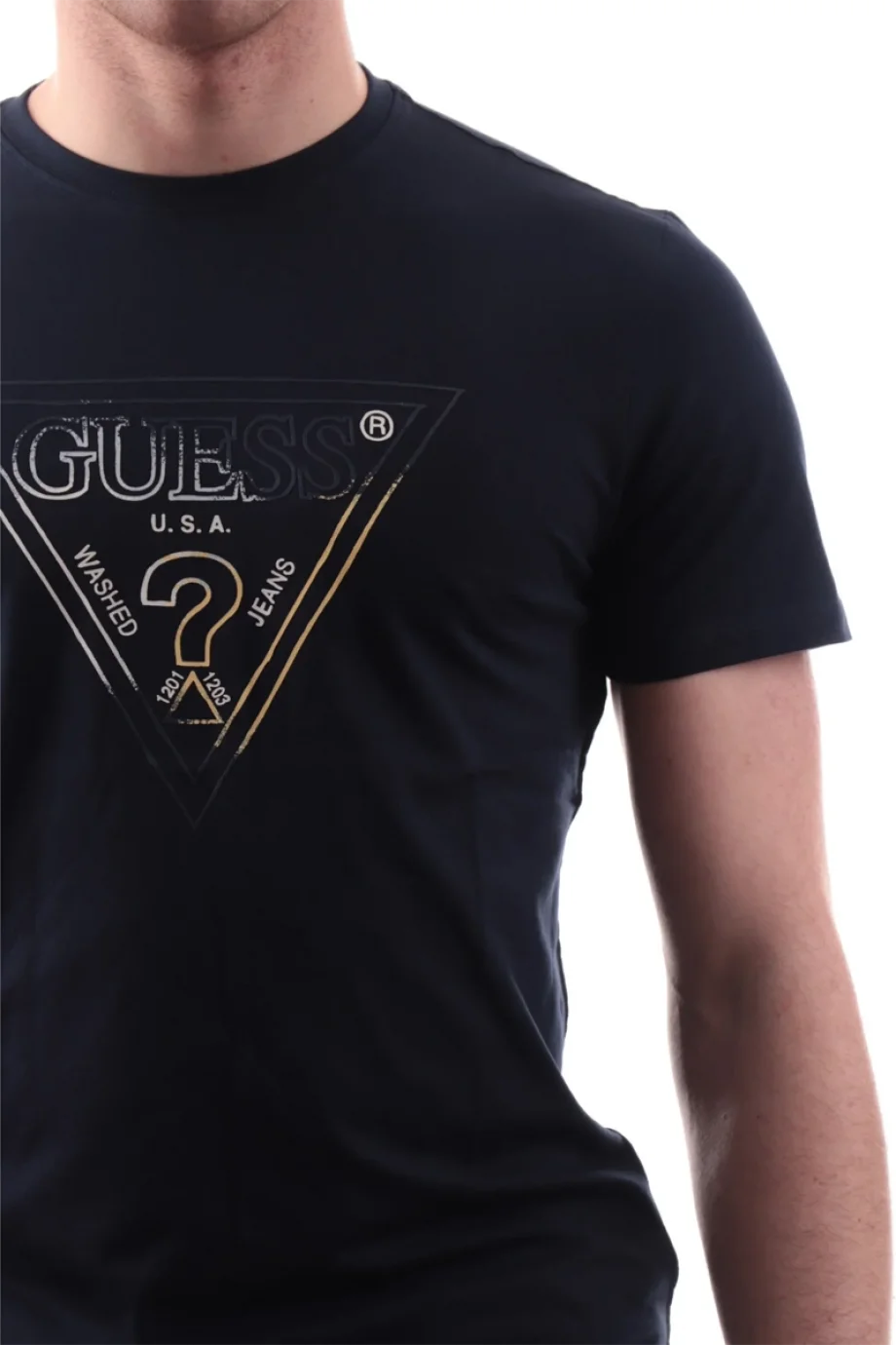 Guess Bisiklet Yaka Kısa Kollu Üçgen HD Çok Renkli Erkek Lacivert T-shirt M6GI11K2992-G7V2