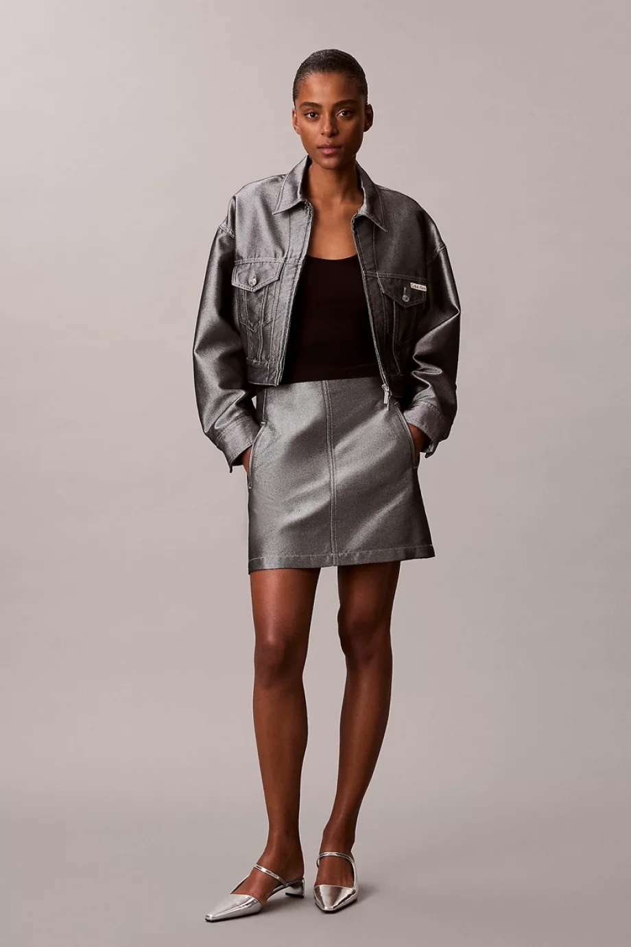 Calvin Klein Parlak Denim Bomber Kadın  Gri Ceket LV047E715G-3UF