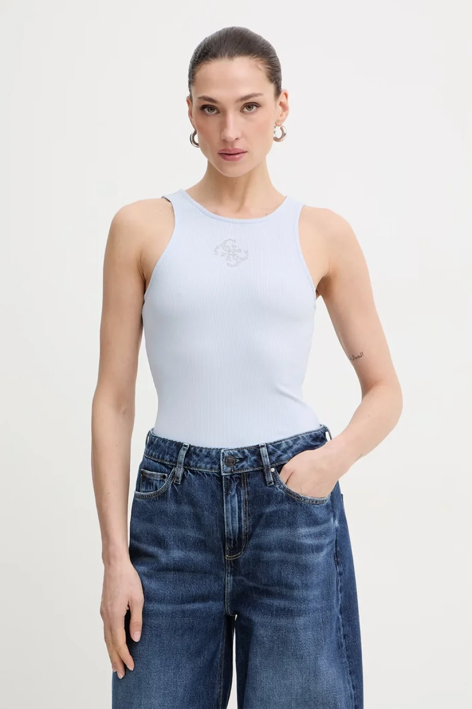 Guess Kolsuz Yuvarlak Yaka Guendalina Kadın Mavi Top W6RP39KD092-G7S1