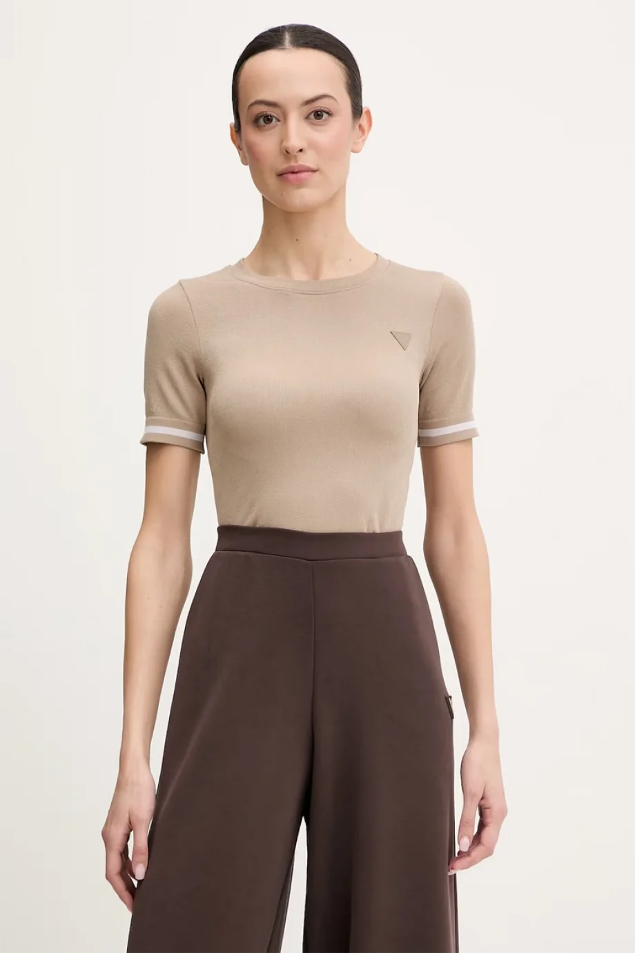 Guess Pepi 4G Dikişsiz Kısa Kollu Kadın Bej Top V6RP02Z4692-FNL8