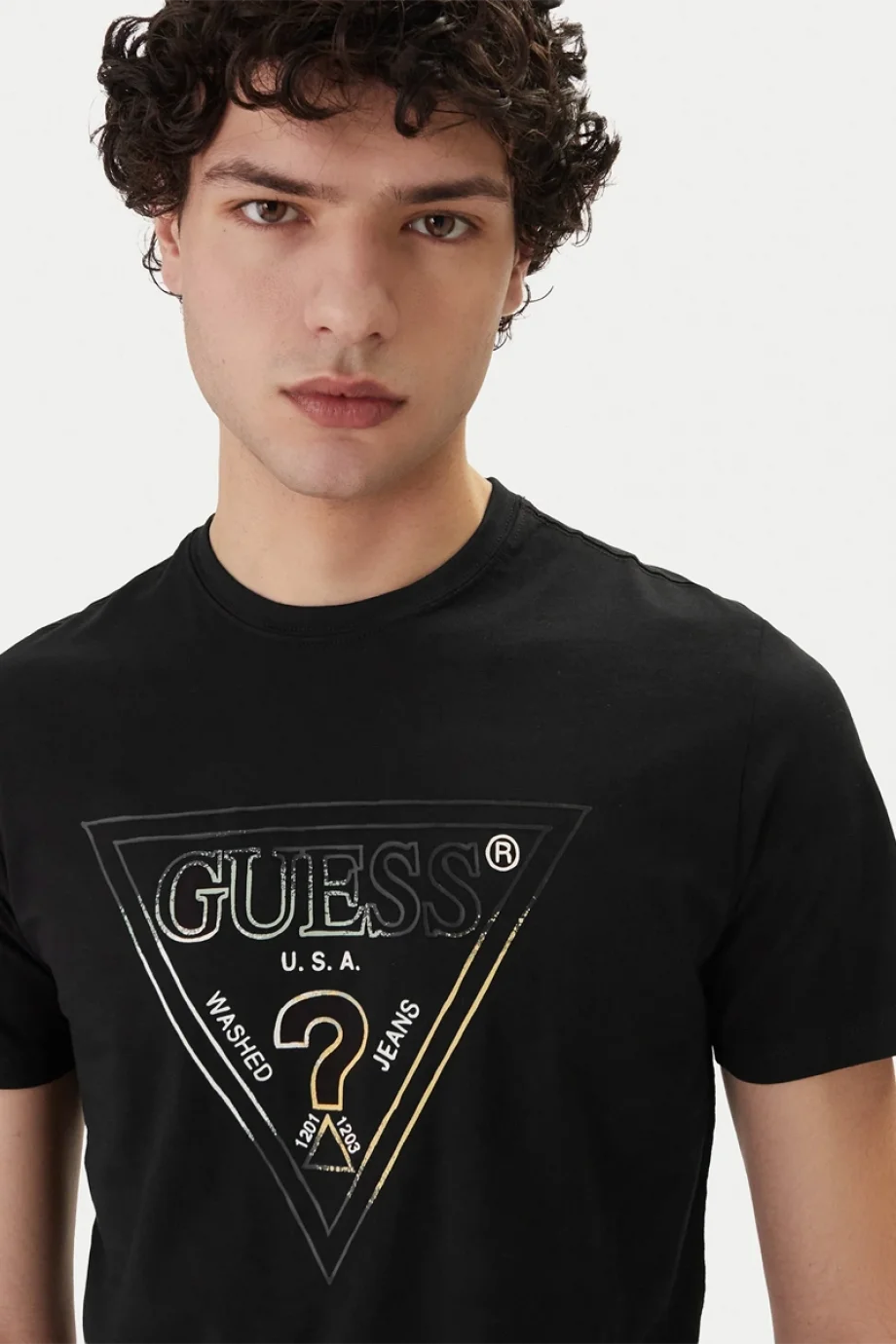 Guess Bisiklet Yaka Kısa Kollu Üçgen HD Çok Renkli Erkek Siyah T-shirt M6GI11K2992-JBLK