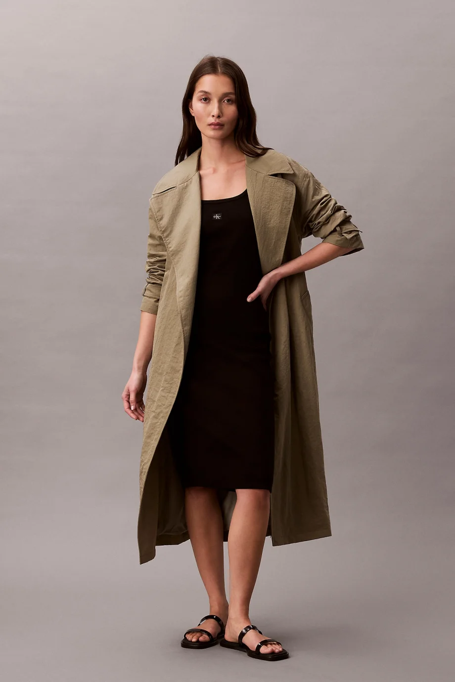 Calvin Klein Kolsuz Bebek Fitilli Dokuma Etiketli Kare Yaka Kadın Siyah Elbise LV047F257G-UB1