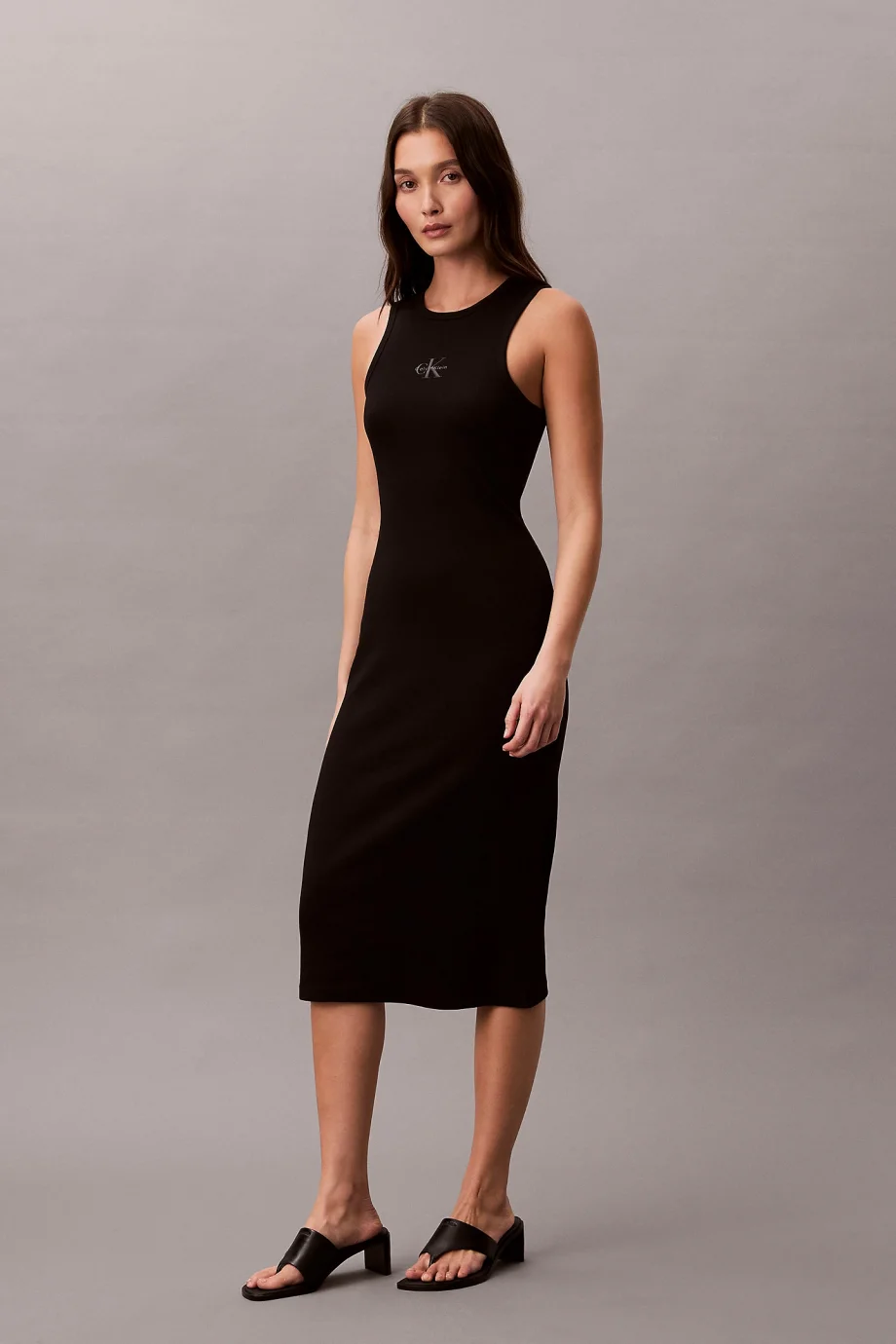 Calvin Klein Kolsuz Monologo 2x2 Bebek Fitilli Midi Kadın Siyah Elbise LV047F242G-UB1