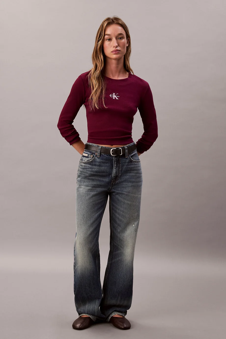 Calvin Klein Uzun Kollu Monogram Baby Kadın Mor T-shirt LV047A803G-2E5