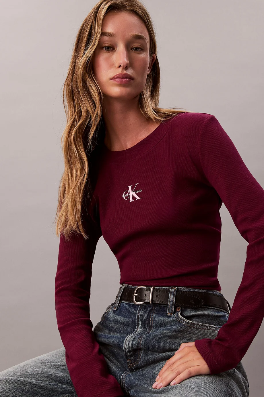 Calvin Klein Uzun Kollu Monogram Baby Kadın Mor T-shirt LV047A803G-2E5