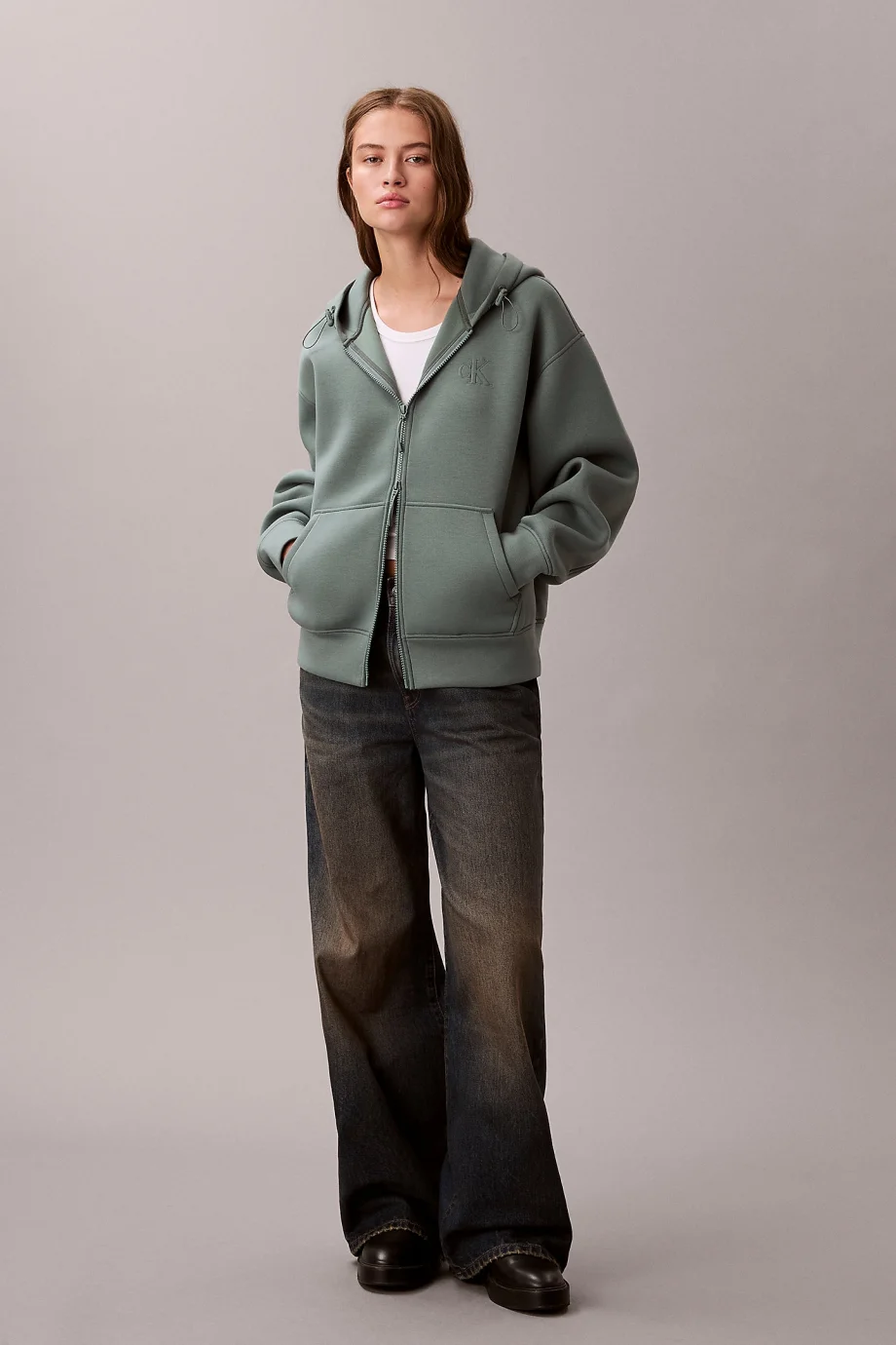 Calvin Klein Uzun Kollu Scuba Kadın Gri Ceket LV047E231G-PNO