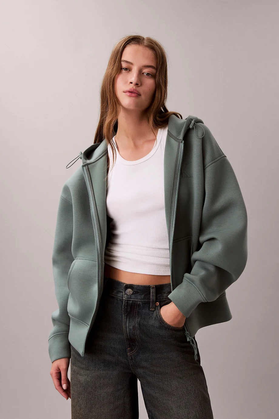 Calvin Klein Uzun Kollu Scuba Kadın Gri Ceket LV047E231G-PNO