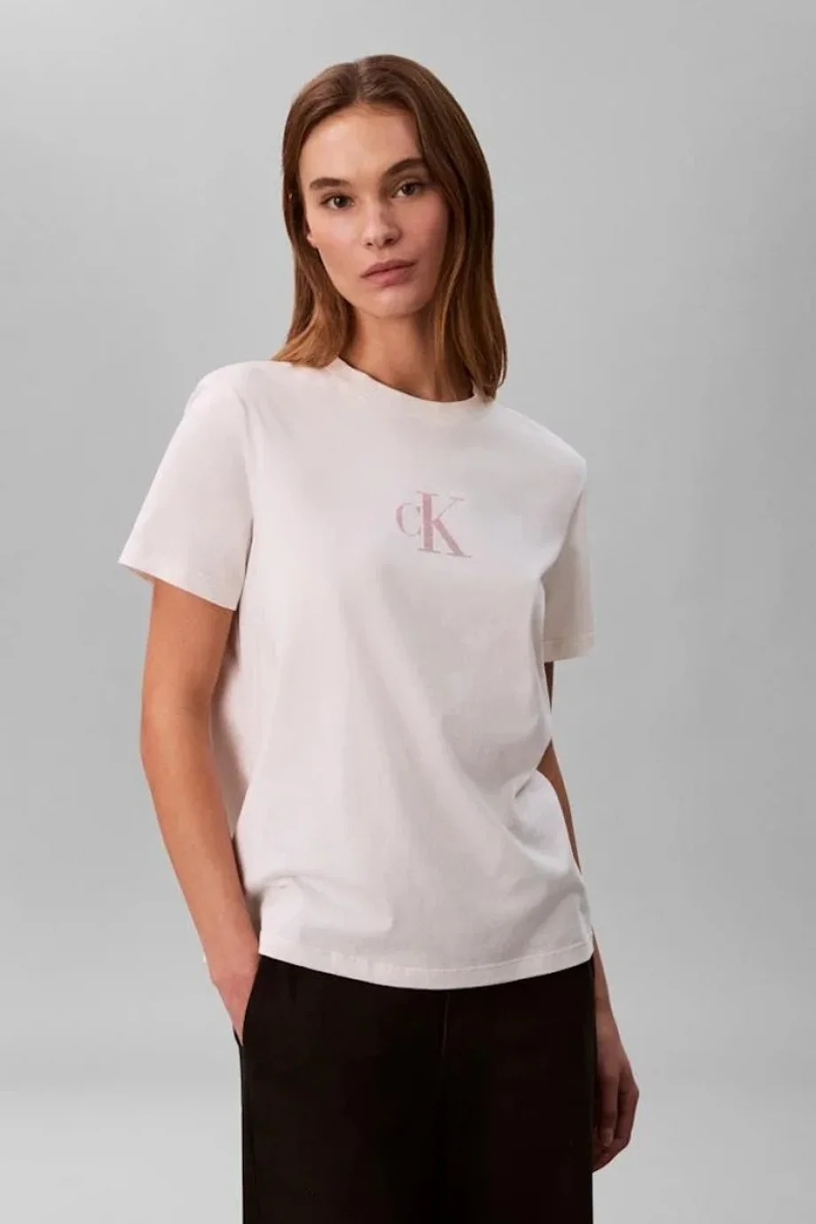 Calvin Klein Kısa Kollu Klasik Folyolu CK Kadın Beyaz T-shirt LV047E804G-YBH