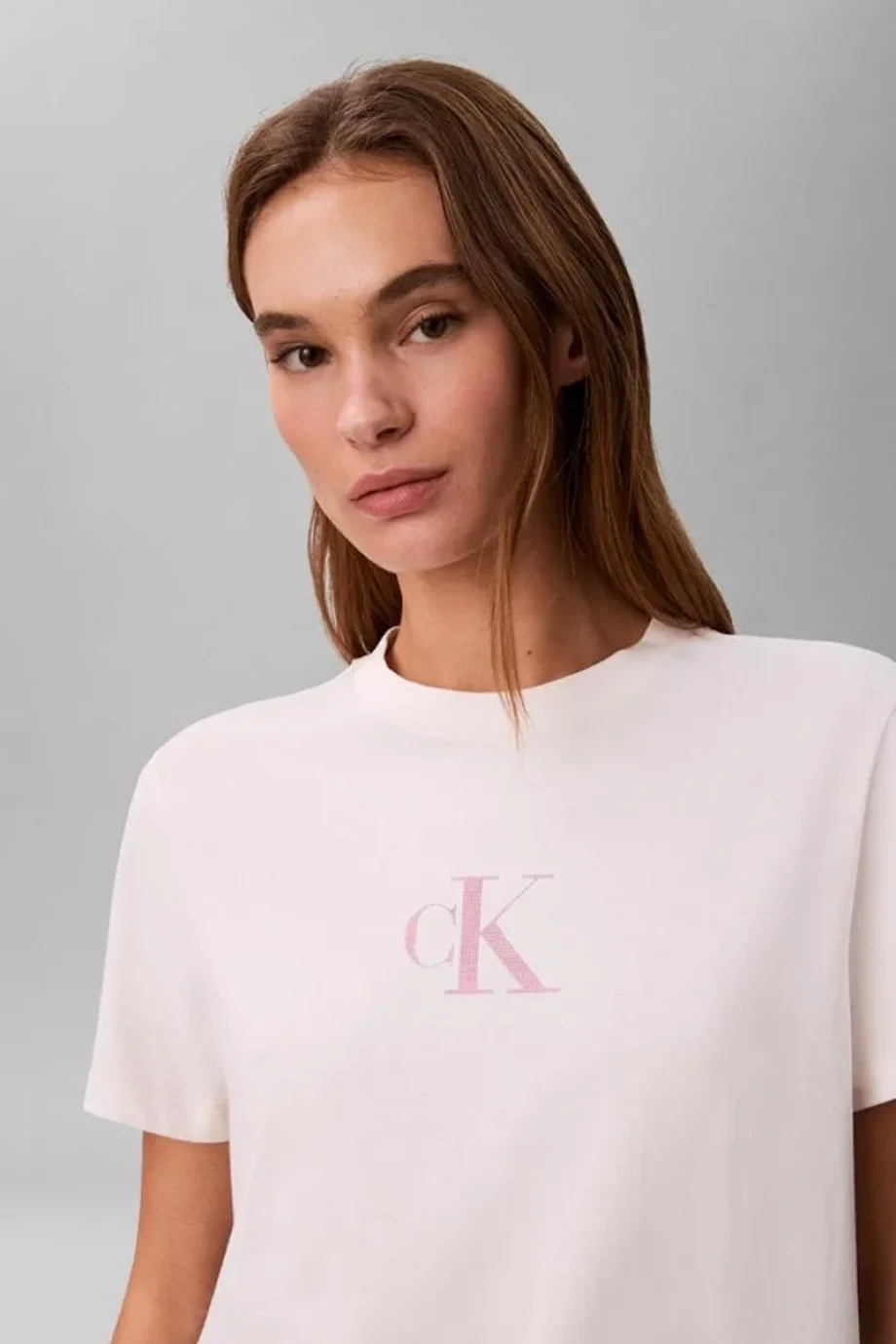 Calvin Klein Kısa Kollu Klasik Folyolu CK Kadın Beyaz T-shirt LV047E804G-YBH