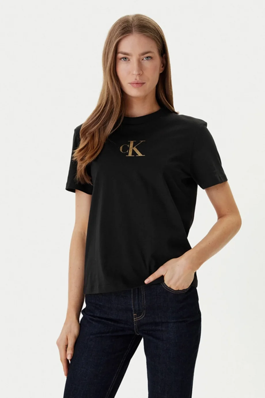 Calvin Klein Kısa Kollu Klasik Folyolu CK Kadın Siyah T-shirt LV047E804G-KHN