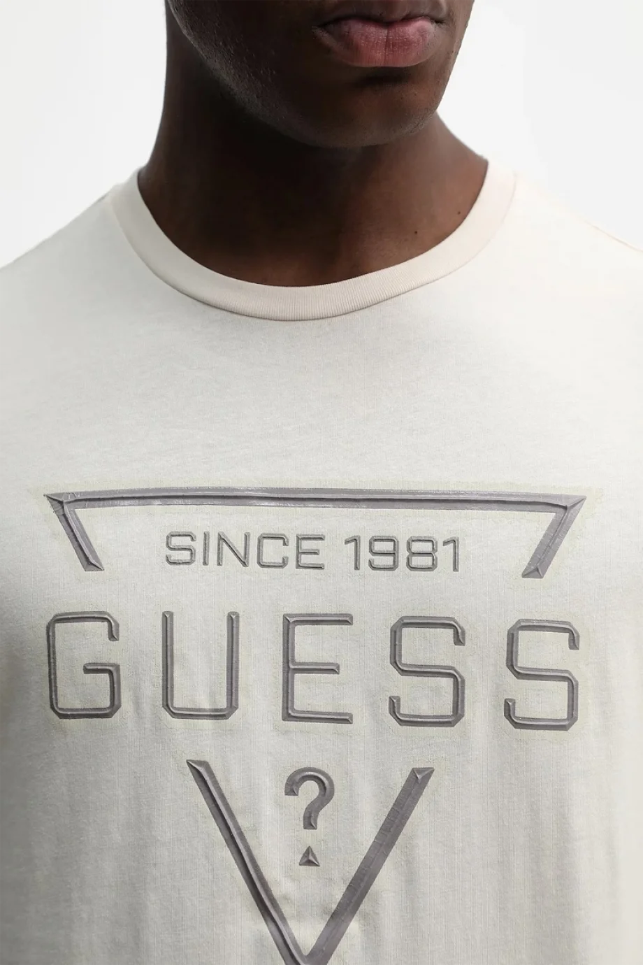 Guess Kısa Kollu Temel Boyalı Üçgen Logolu Erkek Beyaz T-shirt M6RI09I3Z14-G1H6