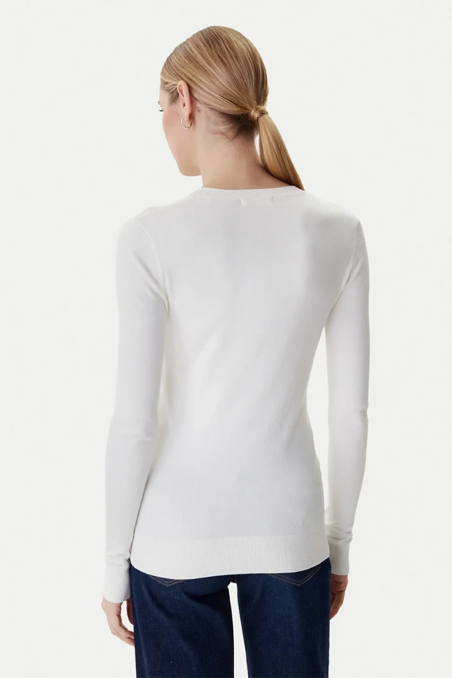 Guess Uzun Kollu Bisiklet Yaka Sasha Üçgen Logolu Triko Kadın Beyaz Triko W6RR49Z2NQ2-G012