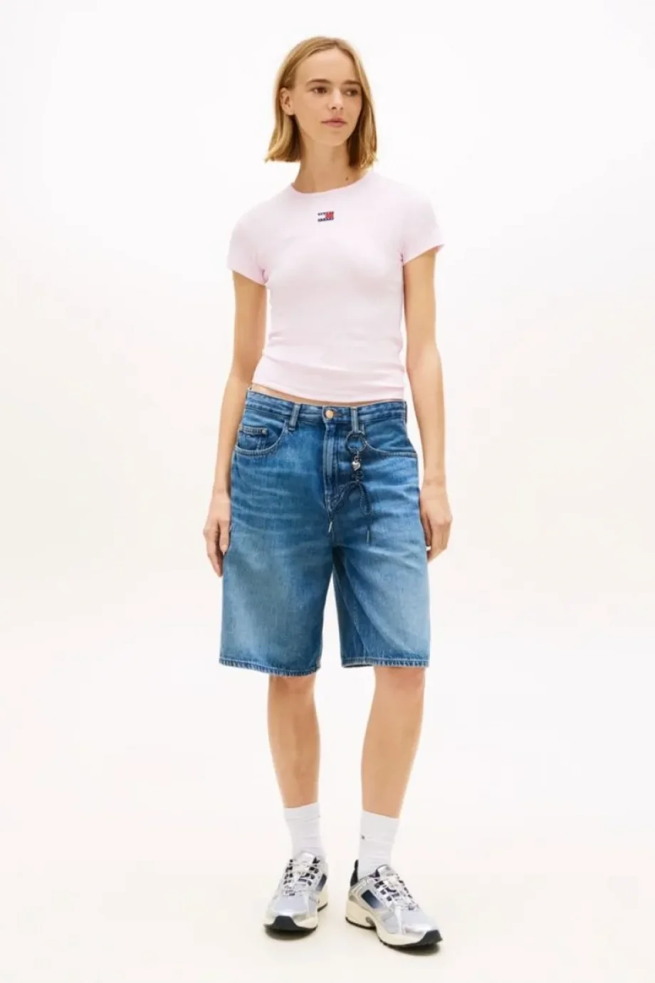 Tommy Hilfiger TJW Dar Kesim Amblemli Fitilli Kadın Pembe T-shirt DW0DW17881TN9