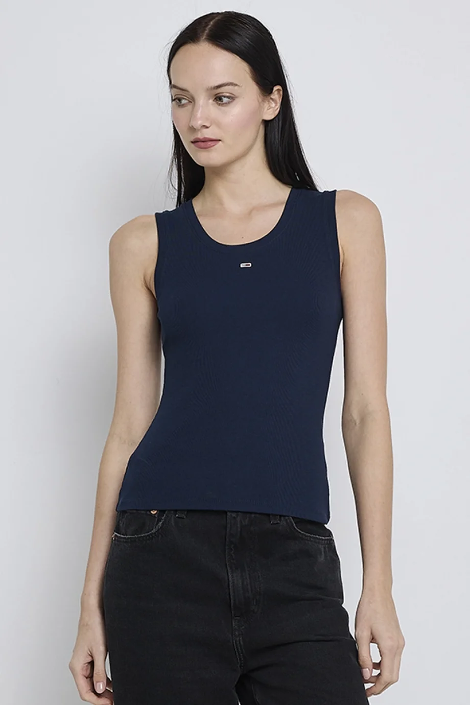 Tommy Hilfiger TJW Essential Fitilli Kolsuz Kadın Mavi T-shirt DW0DW20673C1G