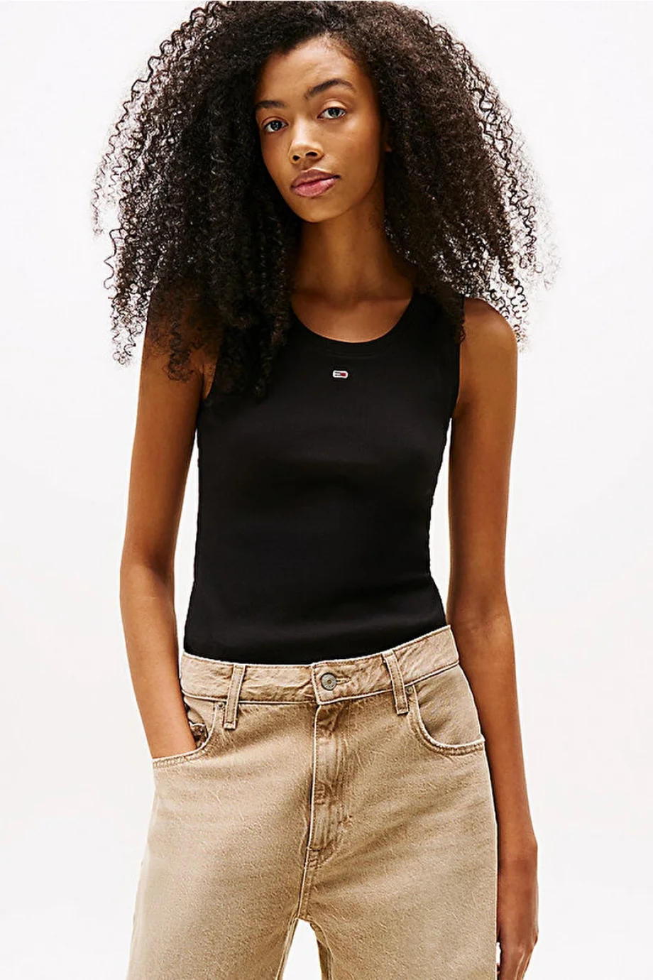 Tommy Hilfiger TJW Essential Fitilli Kolsuz Kadın Siyah T-shirt DW0DW20673BDS