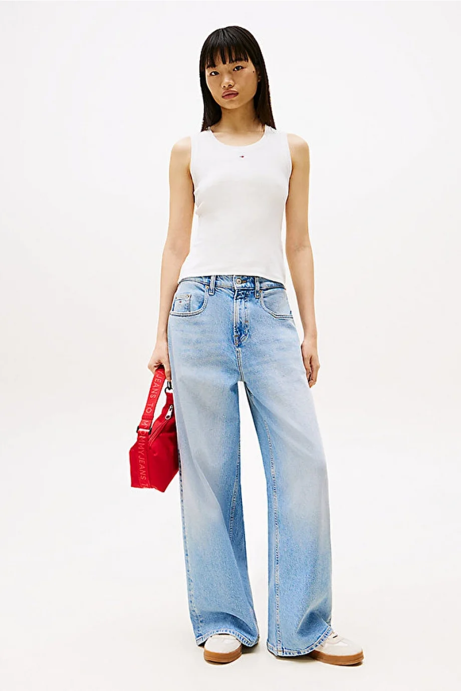 Tommy Hilfiger TJW Essential Fitilli Kolsuz Kadın Beyaz T-shirt DW0DW20673YBL