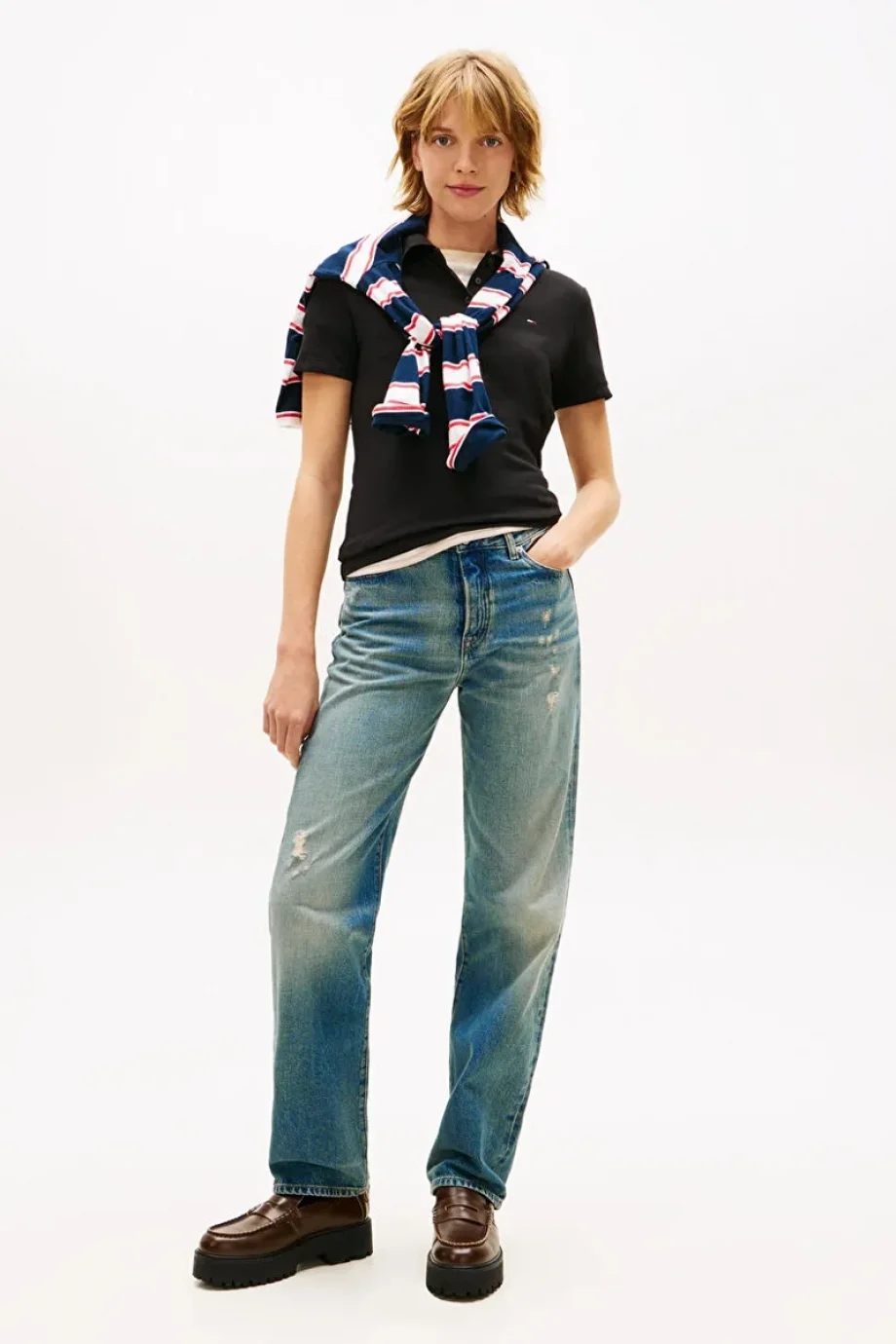 Tommy Hilfiger TJW Dar Kesim Essential Polo Yakalı Kısa Kollu Kadın Siyah Polo T-shirt DW0DW20160BDS