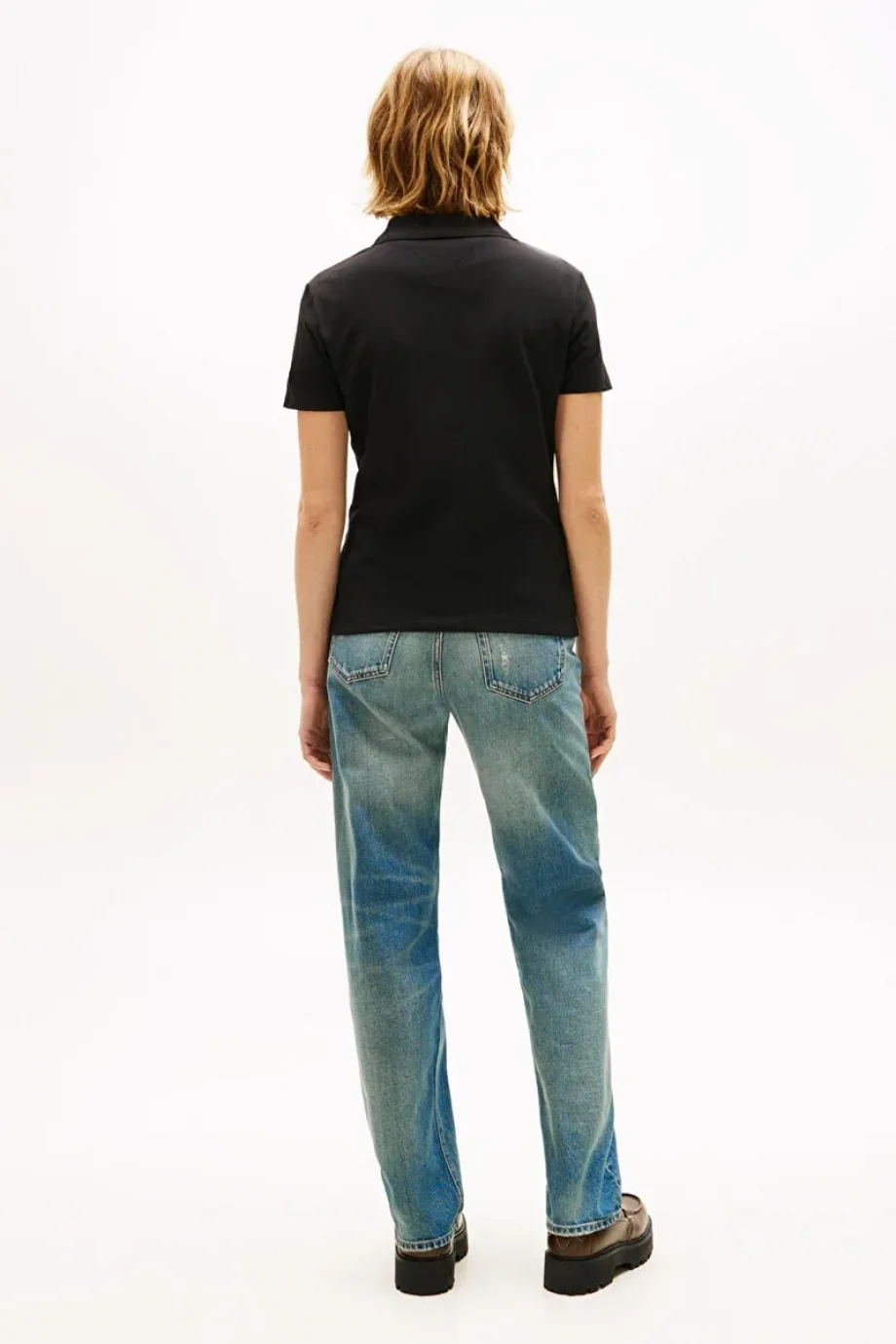 Tommy Hilfiger TJW Dar Kesim Essential Polo Yakalı Kısa Kollu Kadın Siyah Polo T-shirt DW0DW20160BDS