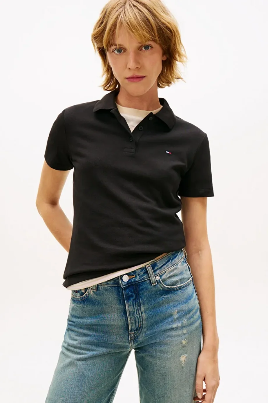 Tommy Hilfiger TJW Dar Kesim Essential Polo Yakalı Kısa Kollu Kadın Siyah Polo T-shirt DW0DW20160BDS