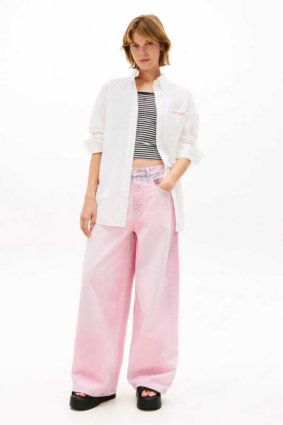 Tommy Hilfiger TJW Büyük Beden Poplin Kadın Beyaz Gömlek DW0DW22218YBL