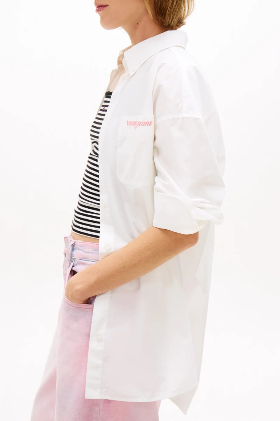 Tommy Hilfiger TJW Büyük Beden Poplin Kadın Beyaz Gömlek DW0DW22218YBL