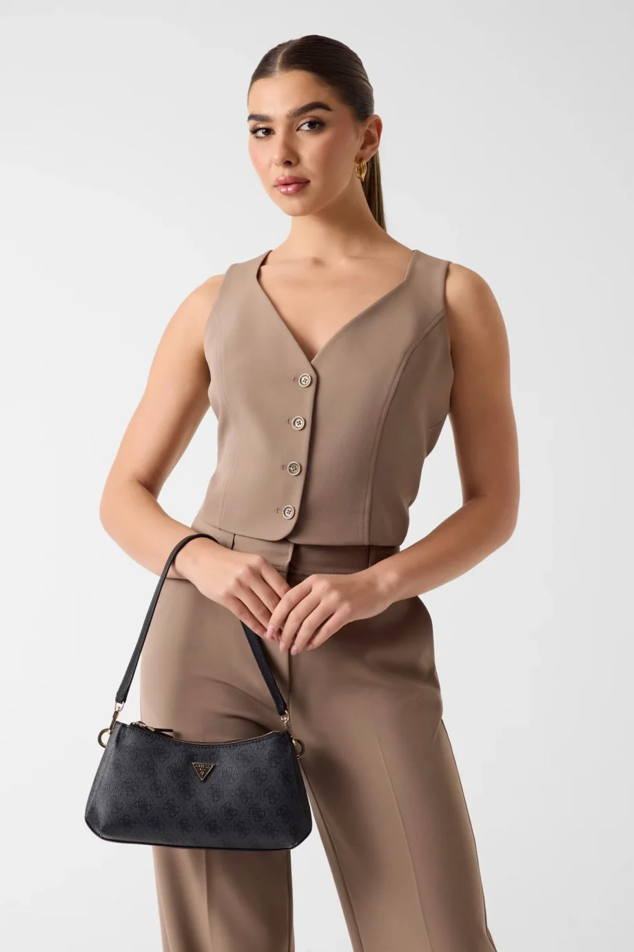 Guess Noelle II 3 Bölmeli Omuz ve Çapraz Askılı Kadın Antrasit Çapraz Çanta HWBG9672730-CLO