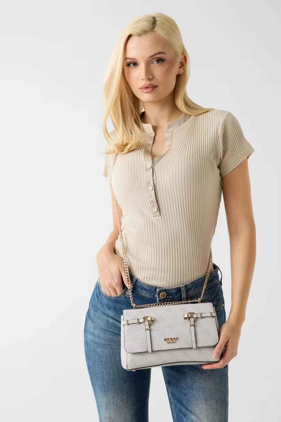 Guess Leona Logolu Dönüştürülebilir Kapaklı Çapraz Askılı Kadın Mavi Omuz Çantası HWSG9917210-BNN