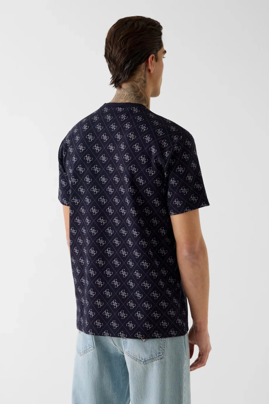 Guess Bisiklet Yaka Kısa Kollu Jakarlı 4G Örme Erkek Lacivert Top M6GP34K3200-FBDB