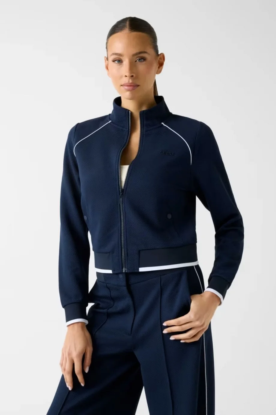 Guess Sarah Pike Hakim Yaka Tam Fermuarlı Kadın Lacivert Sweatshirt V6GQ05K2916-A71W