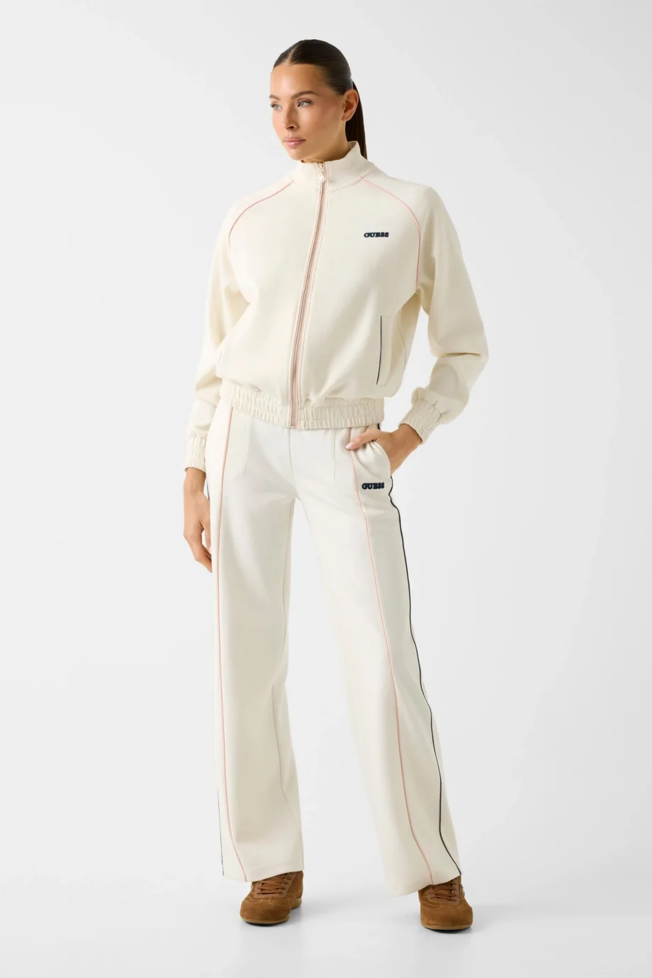 Guess Georgia Hakim Yaka Tam Fermuarlı Kadın Beyaz Sweatshirt V6RQ00KD852-G1O6